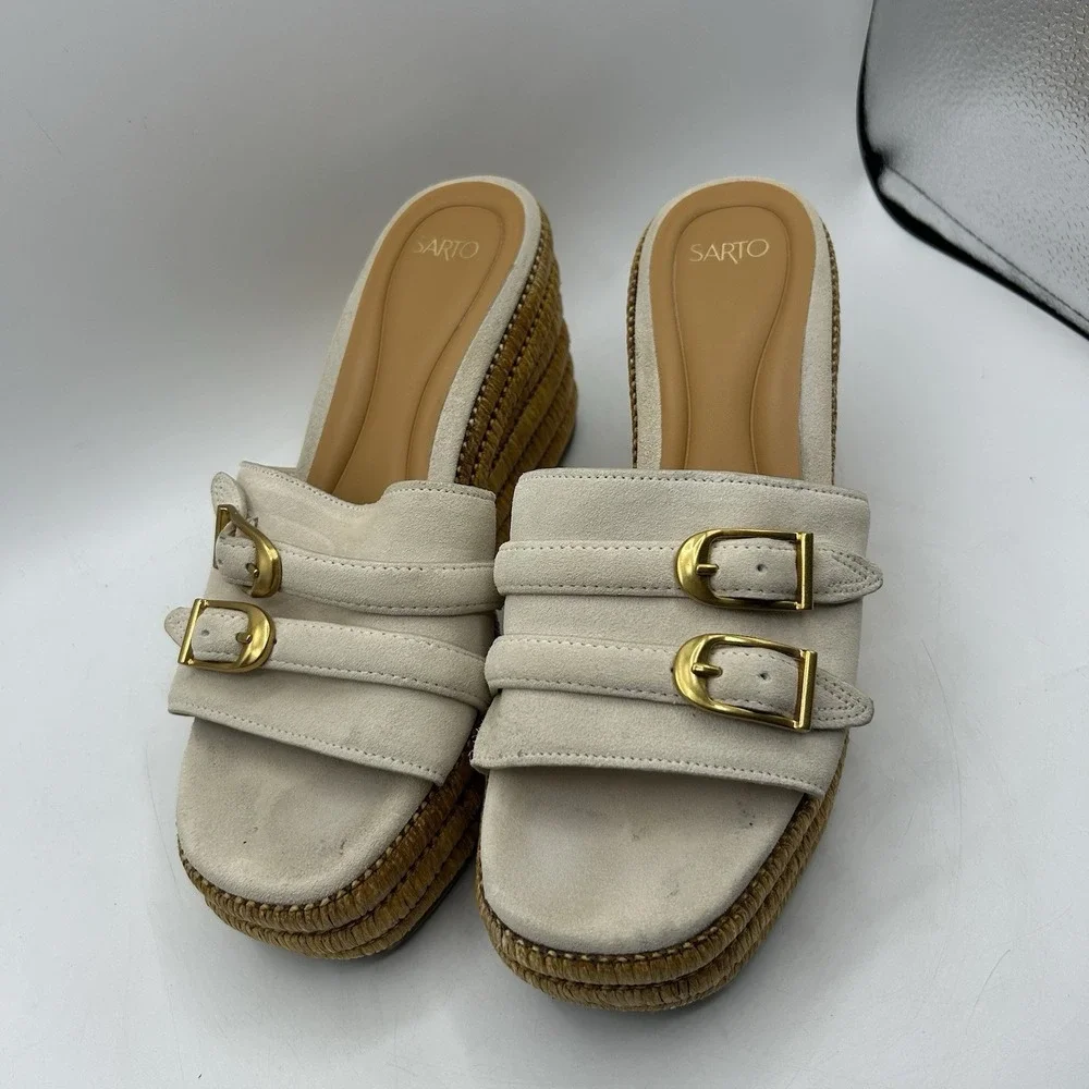 Franco Sarto‎ Women's A-Torino Espadrille Slides Ecru White Platform Size 8.5M